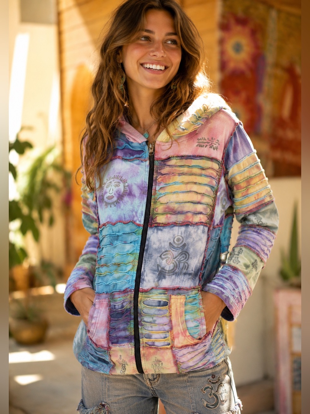 The Collection Royal Nepal Patchwork Razor-Cut Hoodie